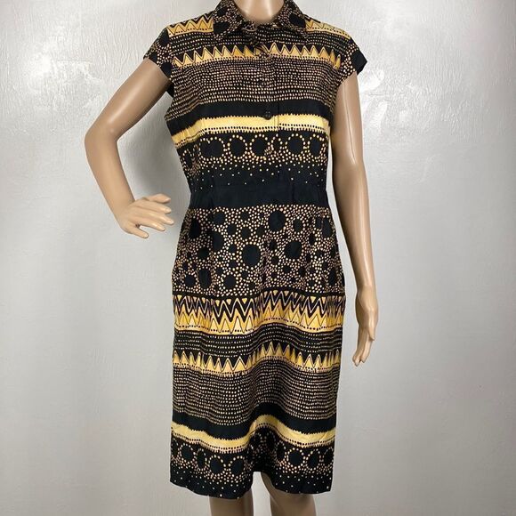 Liz Claiborne black & gold cap sleeve collared shirt dress size 12P - Picture 1 of 9